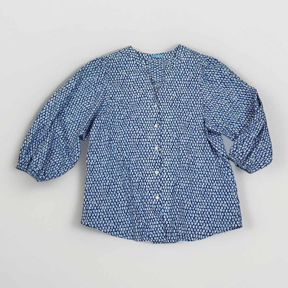 J. McLaughlin Blue White Long Sleeve Button Down Blouse Women's Size Medium